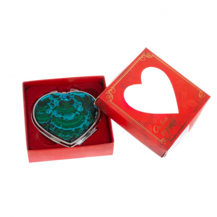 Зеркало карманное "Сердце" из малахита с хризоколлой цвет серебро