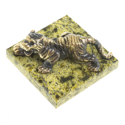 Статуэтка из бронзы &quot;Рычащий тигр&quot; камень змеевик