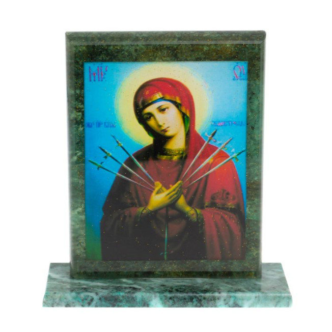 Икона &quot;Семистрельная&quot; змеевик 15х5х15,5 см