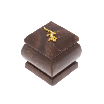 Шкатулка из камня лемезит с ящерицей 4,5х4,5х6 см