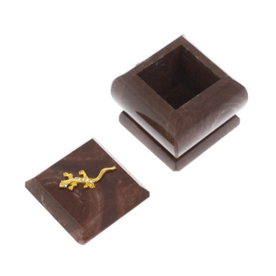 Шкатулка из камня лемезит с ящерицей 4,5х4,5х6 см