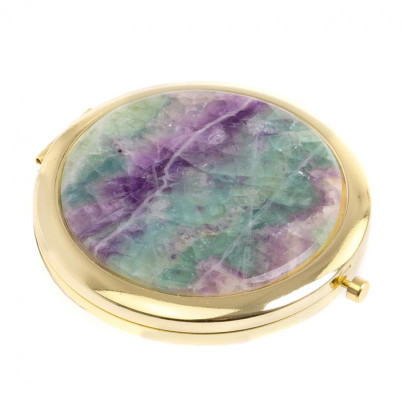 Зеркало круглое камень флюорит цвет золото