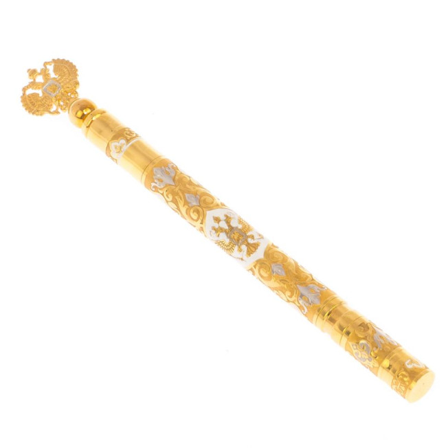 Подарочная ручка "Герб РФ" с белой эмалью Златоуст