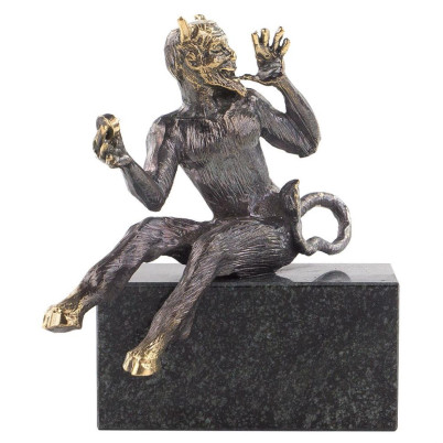 Бронзовая статуэтка &quot;Чертик&quot; на подставке из черного змеевика