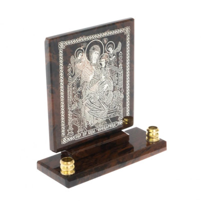 Икона настольная &quot;Всецарица&quot; из обсидиана с подсвечниками
