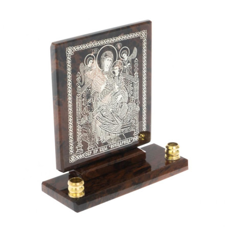 Икона настольная "Всецарица" из обсидиана с подсвечниками