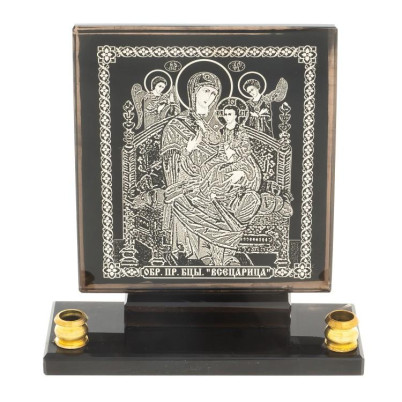 Икона настольная &quot;Всецарица&quot; из обсидиана с подсвечниками
