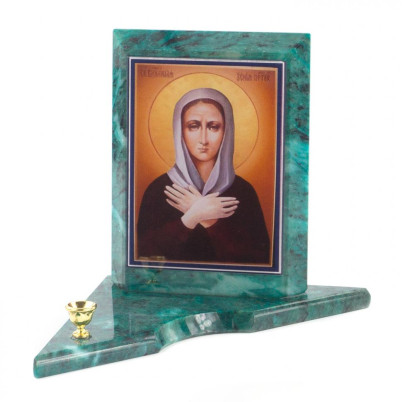Икона с подсвечником Ксения Петербуржская средняя змеевик 12х12х13 см