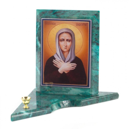Икона с подсвечником Ксения Петербуржская средняя змеевик 12х12х13 см