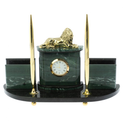 Письменный набор &quot;Лев&quot; из камня офиокальцит