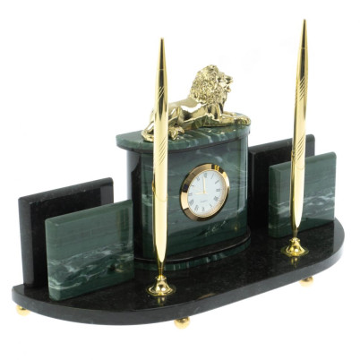 Письменный набор &quot;Лев&quot; из камня офиокальцит