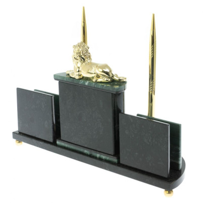 Письменный набор &quot;Лев&quot; из камня офиокальцит