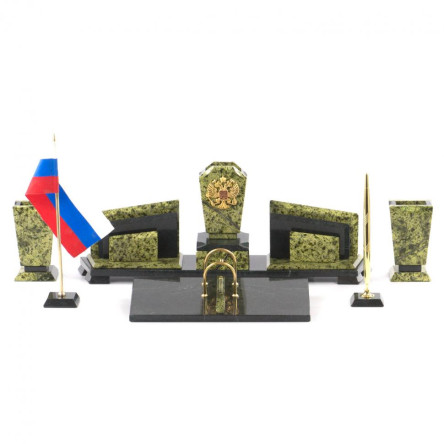 Письменный канцелярский прибор "Бюрократ" камень змеевик с гербом России