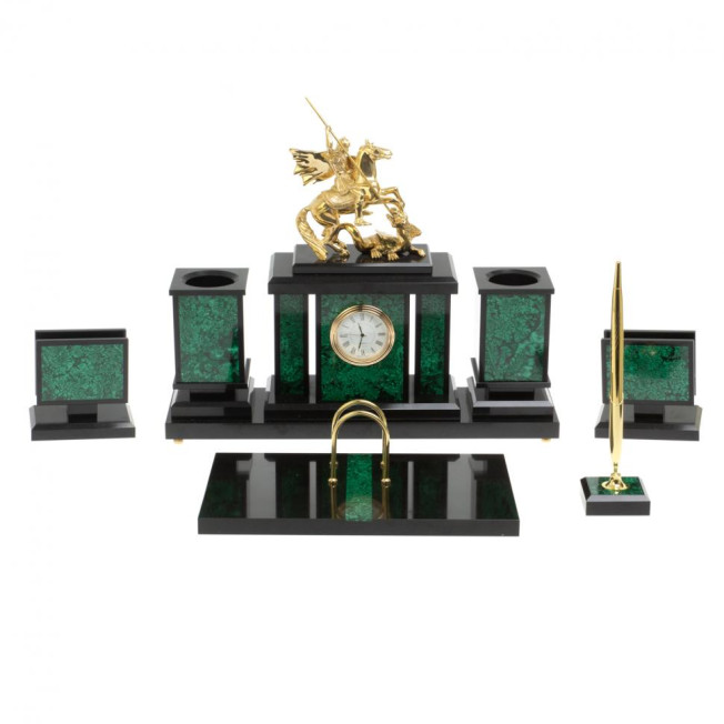 Настольный набор "Георгий Победоносец" из малахита