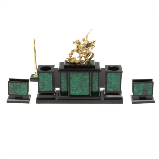 Настольный набор "Георгий Победоносец" из малахита