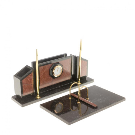 Настольный прибор "Стенка" из лемезита и змеевика