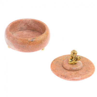 Шкатулка с декором из бронзы &quot;Ангел&quot; камень розовый мрамор