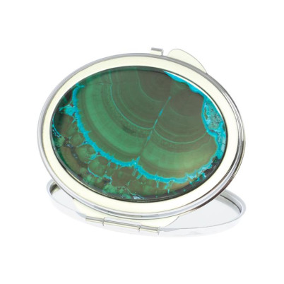 Зеркальце овальное из малахита с хризоколлой цвет серебро