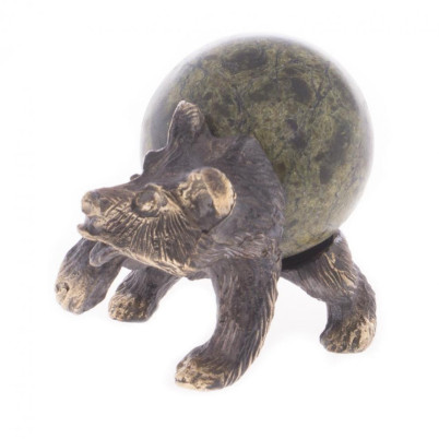 Фигурка статуэтка &quot;Медведь с шаром&quot; бронза камень змеевик