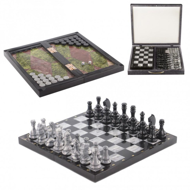 Настольная игра Шахматы Шашки Нарды 3 в 1 из камня