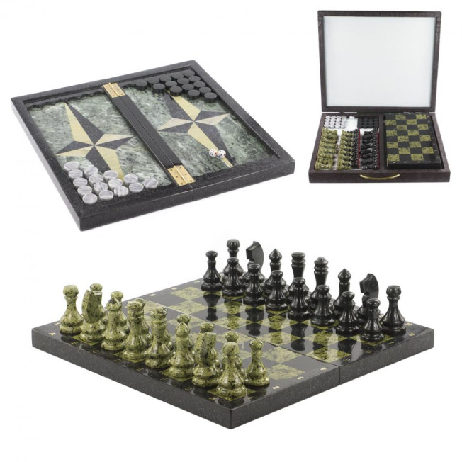 Настольная игра Шахматы Шашки Нарды 3 в 1 из камня