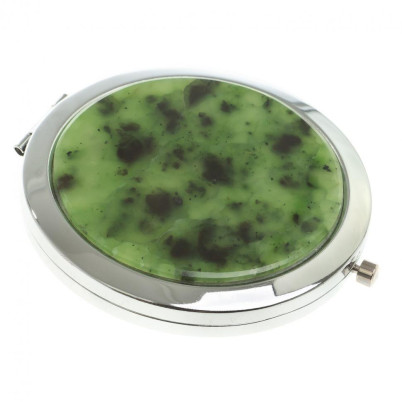 Зеркало круглое из камня нефрит цвет серебро