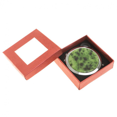 Зеркало круглое из камня нефрит цвет серебро