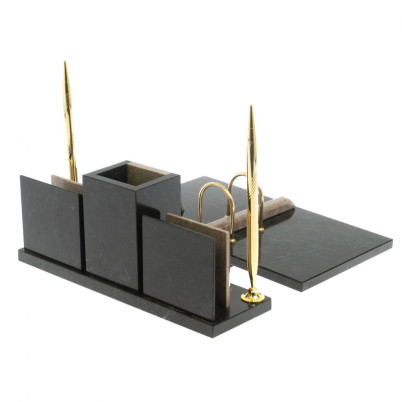 Настольный набор &quot;Офисный&quot; с гербом РФ камень бежевый мрамор