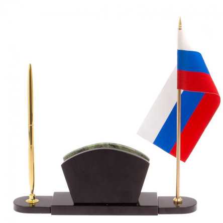 Визитница с флагом и гербом РФ камень жадеит