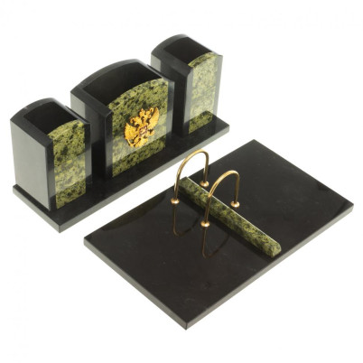 Настольный набор из змеевика &quot;Канцелярский&quot; с гербом РФ