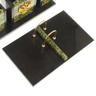 Настольный набор из змеевика &quot;Канцелярский&quot; с гербом РФ