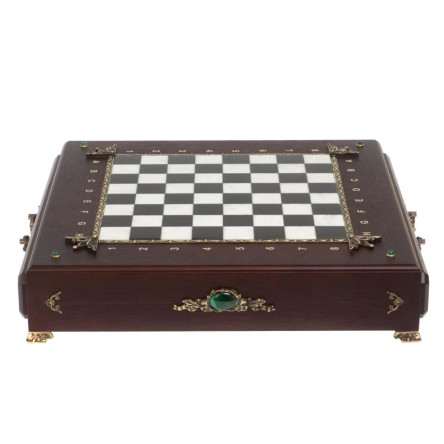 Шахматы деревянные с камнем "Русь" фигуры металлические