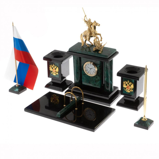 Настольный набор "Георгий Победоносец" змеевик