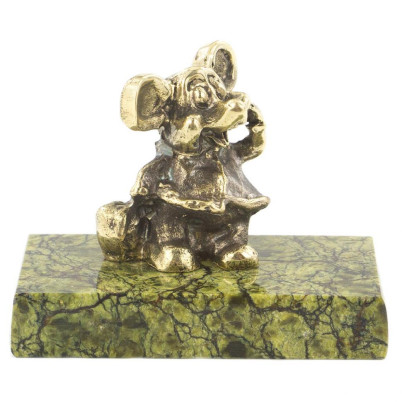 Статуэтка из бронзы и змеевика &quot;Мышка с сумкой&quot;