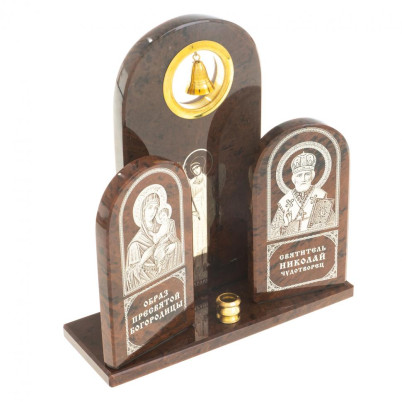 Икона большая триптих &quot;Ангел, Богородица, Николай&quot; камень обсидиан