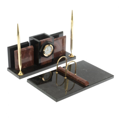 Настольный набор &quot;Офисный&quot; с часами камень лемезит