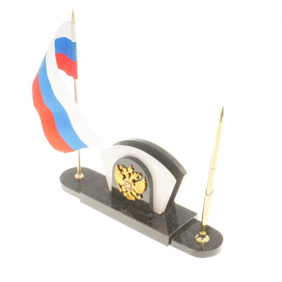 Визитница с гербом и флагом России камень мрамор