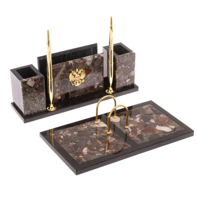 Письменный набор &quot;Советник&quot; с Гербом РФ из конгломерата