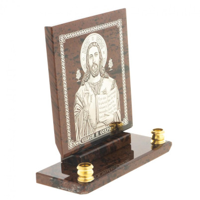 Икона настольная &quot;Спаси и сохрани&quot; из обсидиана с подсвечниками