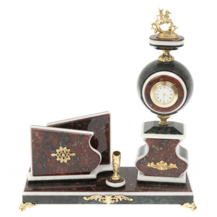 Письменный набор с визитницей "Георгий Победоносец" и змеевика и мрамора