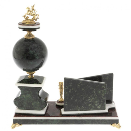 Письменный набор с визитницей "Георгий Победоносец" и змеевика и мрамора