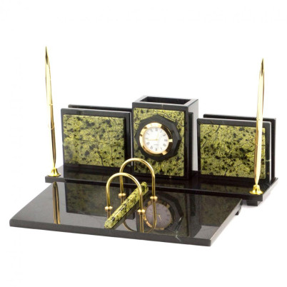 Настольный набор &quot;Офисный&quot; для канцелярских принадлежностей камень змеевик