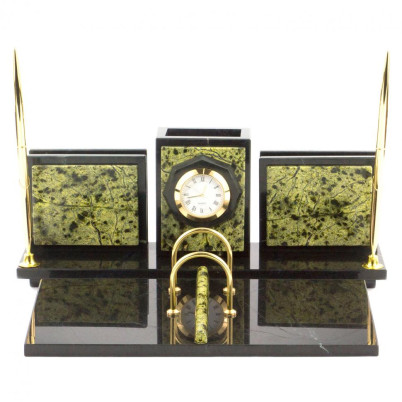 Настольный набор &quot;Офисный&quot; для канцелярских принадлежностей камень змеевик