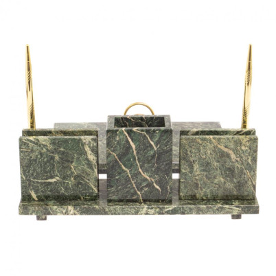 Письменный набор &quot;Офисный&quot; из змеевика с гербом РФ