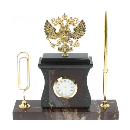 Настольный набор с ручкой и скрепкой "Герб" из яшмы