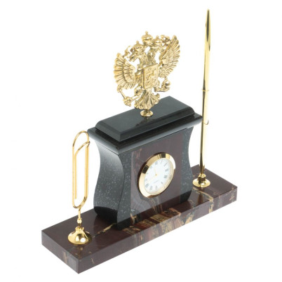 Настольный набор с ручкой и скрепкой &quot;Герб&quot; из яшмы