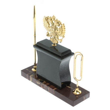Настольный набор с ручкой и скрепкой "Герб" из яшмы