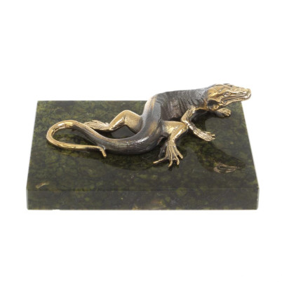 Бронзовая фигурка &quot;Ящерица&quot; из змеевика и бронзы 8х6,5х3 см