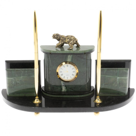 Настольный прибор "Медведь" из зеленого офиокальцита