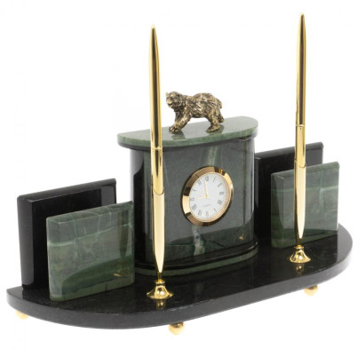 Настольный прибор &quot;Медведь&quot; из зеленого офиокальцита